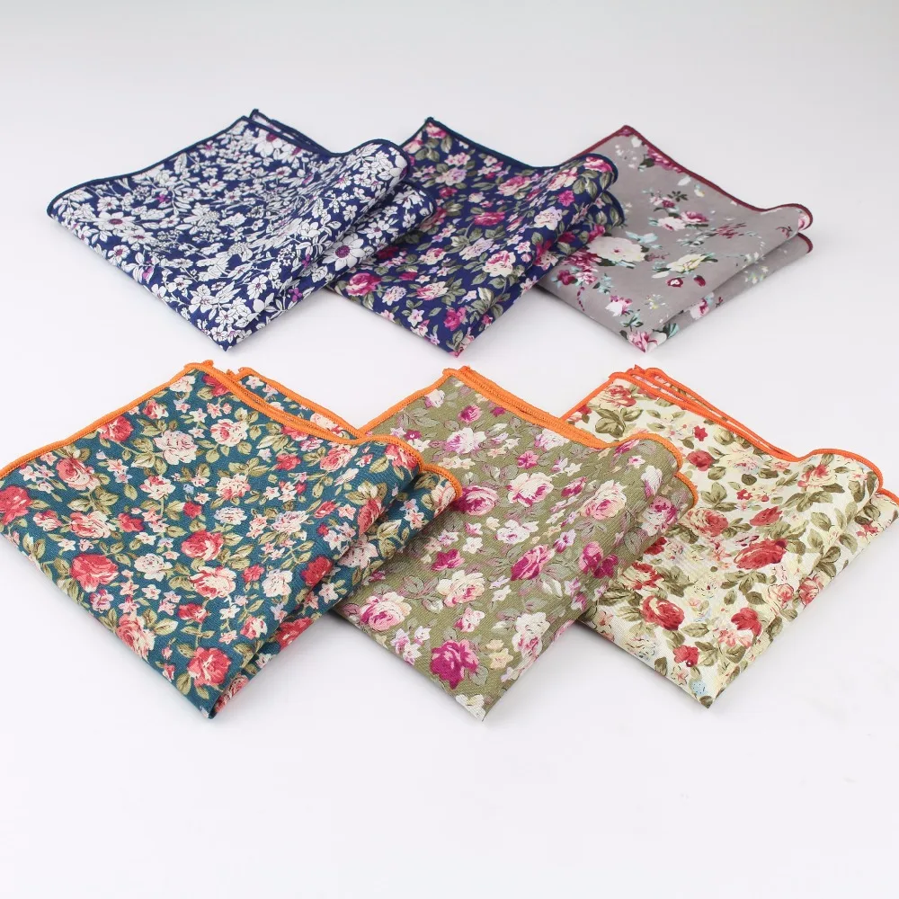 New Style Hankerchief Scarves Vintage Cotton Hankies Men's Pocket Square Handkerchiefs Rose Flower Paisley