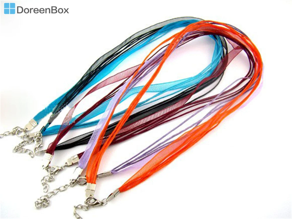 

Doreen Box hot- 20Pcs Lobster Clasp Organza Ribbon Waxen Cord String Necklaces 17" (B00713)