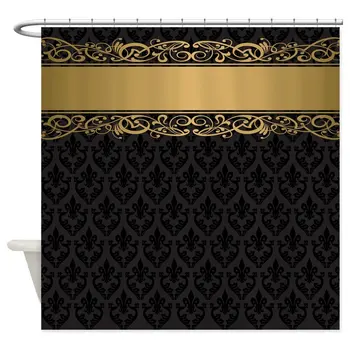 

Golden Stripe Vintage Damask - Decorative Fabric Shower Curtain (69"x70")