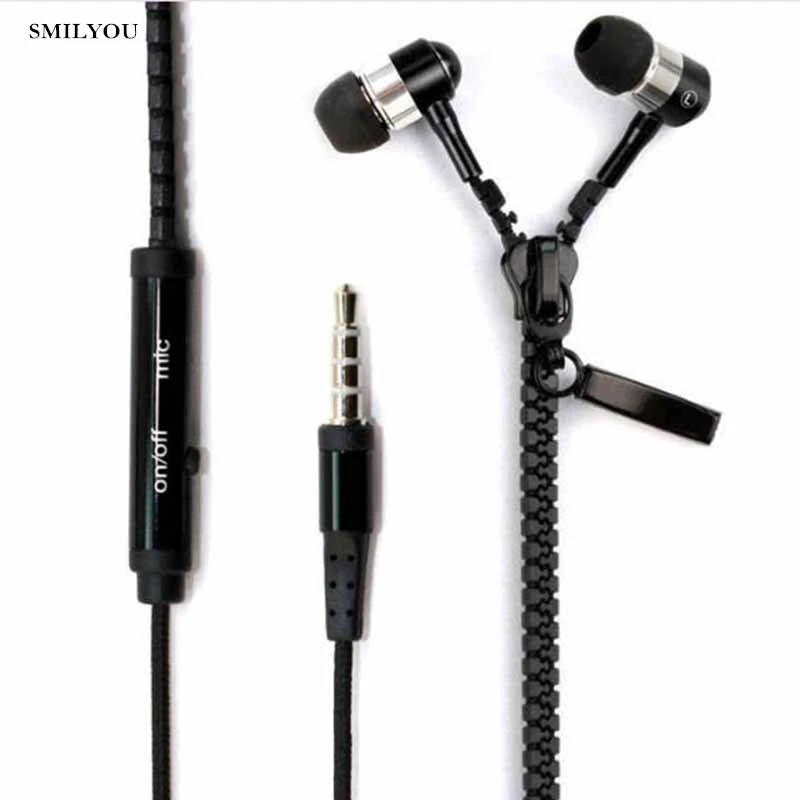 SMILYOU Metal Zipper Earphone 3.5mm In Ear Wired Ear Phones With