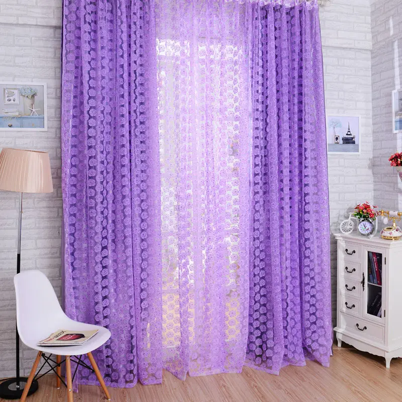 

Rose Tulle Window Screens Door Balcony Shop Window Display Curtain Sheer Drape Panel Scarfs Valances Living Room Curtains