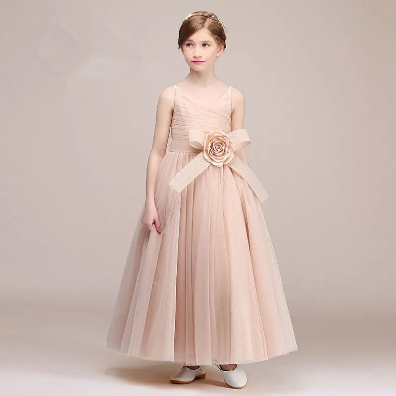 Новая Цветочная свадебная одежда для девочек, платье на тонких бретельках для маленьких девочек, детское платье, Модное бальное