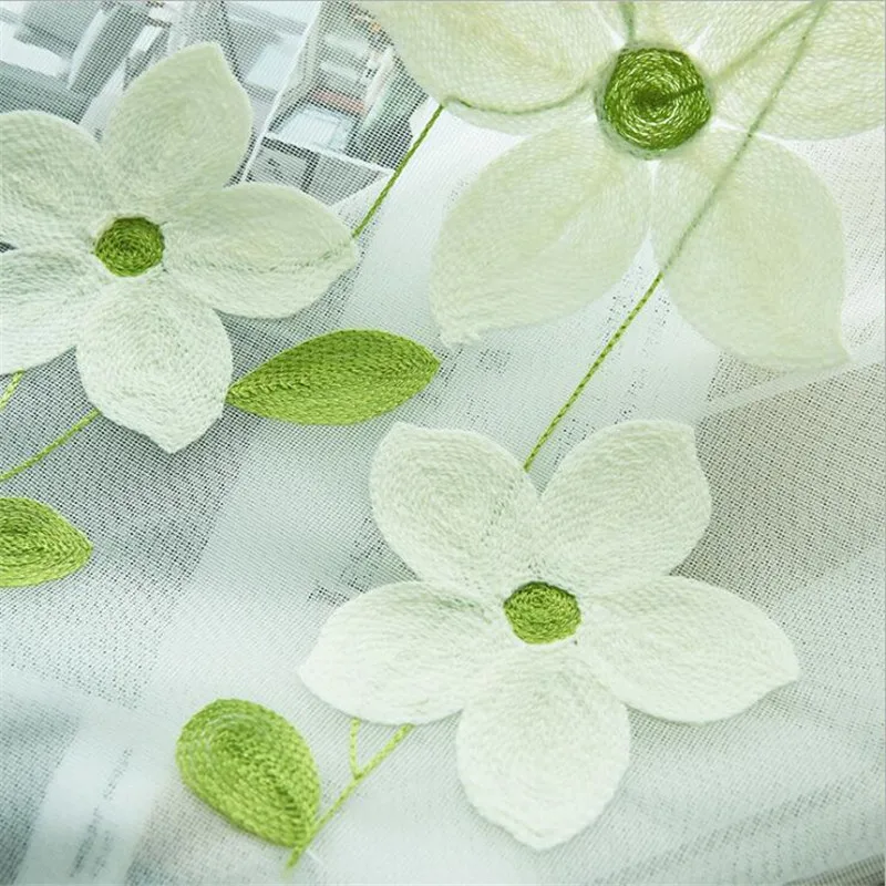 Роскошный Европейский белый хлопок Цветочный занавес ткани тюль для спальни вышитые отвесные занавески s для гостиной панели WP152* 30 - Цвет: Green Tulle Curtain