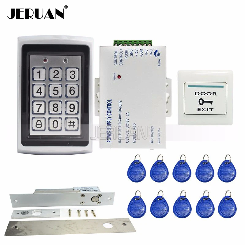

FREE SHIPPING New RFID Keypad Metal RFID Door Access Control System + Electric Door Drop Bolt Lock + Power Wholesale