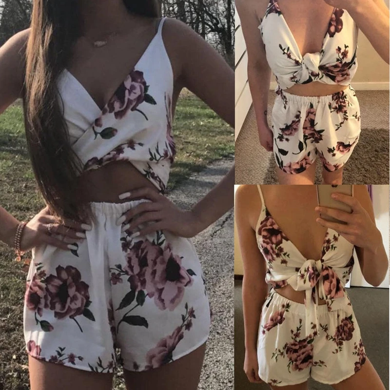 

Women's Summer Off Shoulder Short Bodysuit Beach Loose Jumpsuit Flower