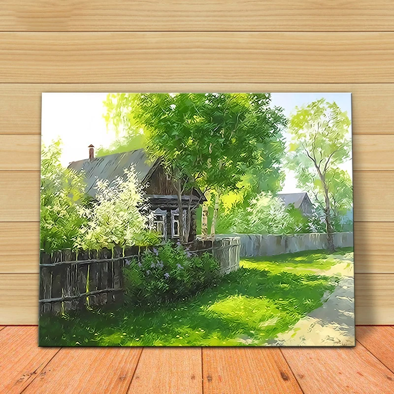 

MOLEK DIY Oil Painting by Numbers Kit Green Village Landscape Acrylic Painting on Canvas Home Decor Wall Artwork for Living Room