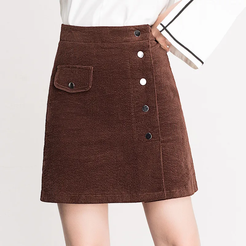 SHINYMORA, весенние вельветовые мини юбки для женщин,, высокая талия, трапециевидная линия, тонкие элегантные юбки, женская модная повседневная юбка, 3 цвета - Цвет: Khaki