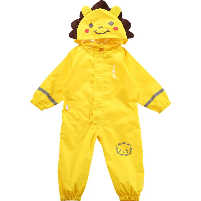 Cute Animal Monkey Style Baby Jumpsuits Rain Coat Waterproof Polyester Raincoat Children Rainwear And Rain Pants Suit For Kids - Цвет: Yellow