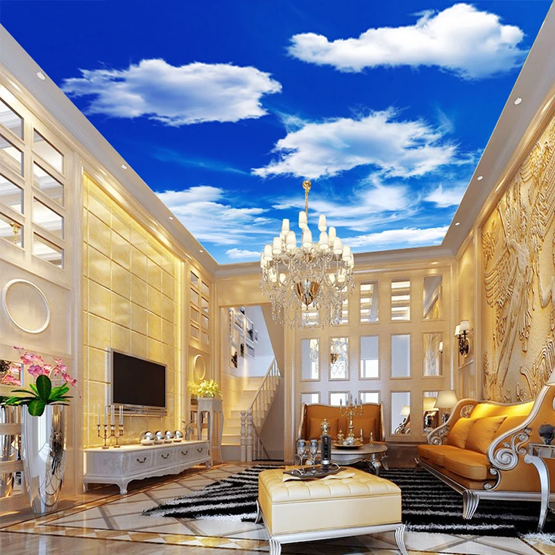 Us 22 27 45 Off Wallpapers Youman Custom Wall Murals Painting Blue Sky And White Clouds Ceiling Modern Designs 3d Ceiling Wall Mural Wallpaper In
