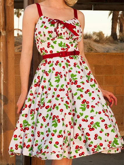40 Summer女性ローブヴィンテージ50s桜スパゲティモリードレスロカビリーピンナップブレースドレスプラスサイズvestidos Aliexpress レディース衣服