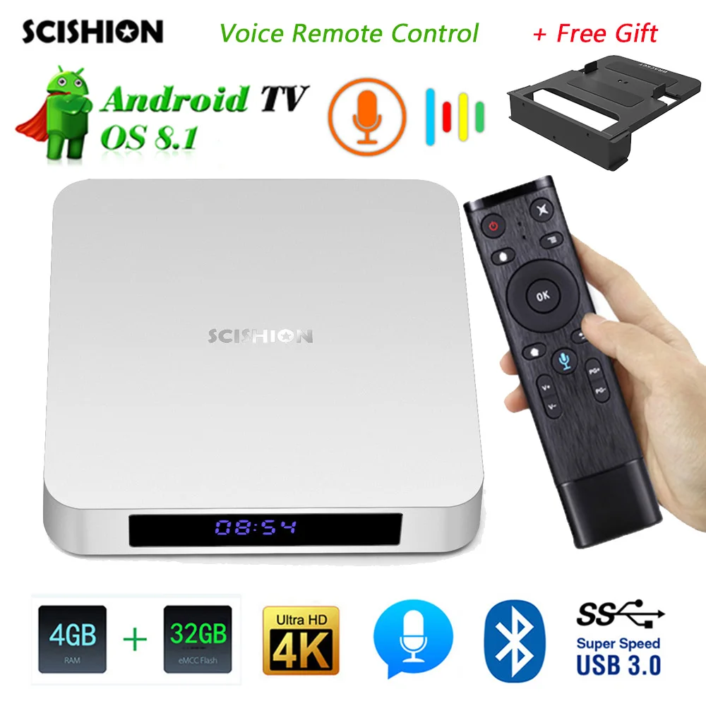 

SCISHION AI ONE Smart TV Box Android 8.1 RK3328 4GB 32GB WiFi Bluetooth 4.0 USB 3.0 Media Player 4K HD Se-top Box Voice Control