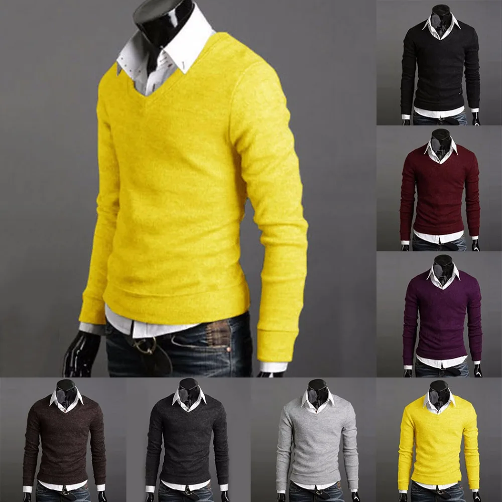 

Fashion Sweater Pullover Men 2018 Mens Sweaters Solid Knitted Jumpers Slim Tops Casual Thin Solid Decorative Pullover V Neck