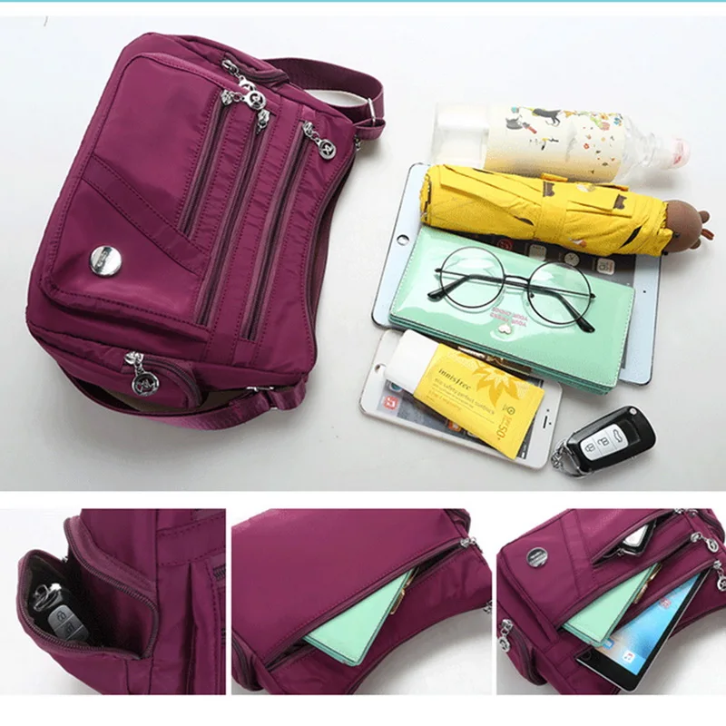 

Women Female Nylon Shoulder Bag Tote Waterproof Crossbody Handbag Messenger Casual Clutch Multi Pockets Compartment Shopping Bag