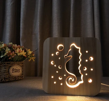 

[Seven Neon]3D effection fashion gifts led desk light Wooden Lamp Light Kids Bedroom Decoration Warm Light LED USB Night Light