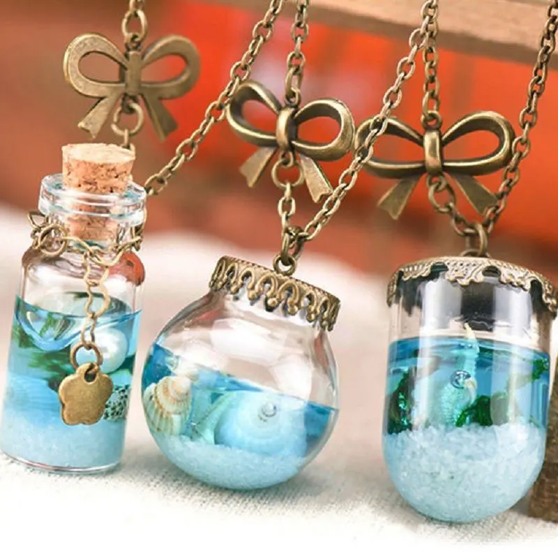 

Retro Glass Drifting Bottle Bow knot Pendant Necklace Conch Starfish Charm Necklace Summer for Women Men Jewelry Gift