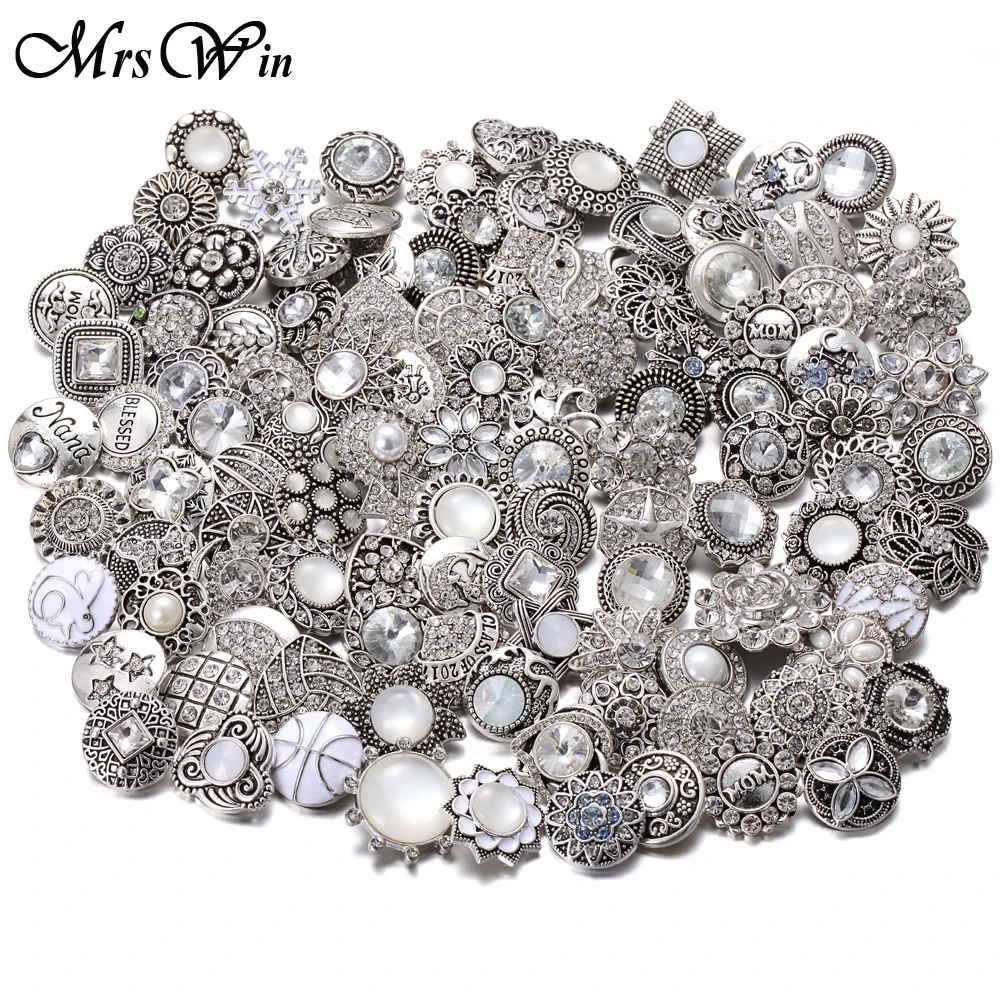

10PCS Mixed 18mm Snap Button Jewelry White Rhinestone Flower Snap Buttons DIY Charms Fit Snap Bracelet for Women Button Jewlery