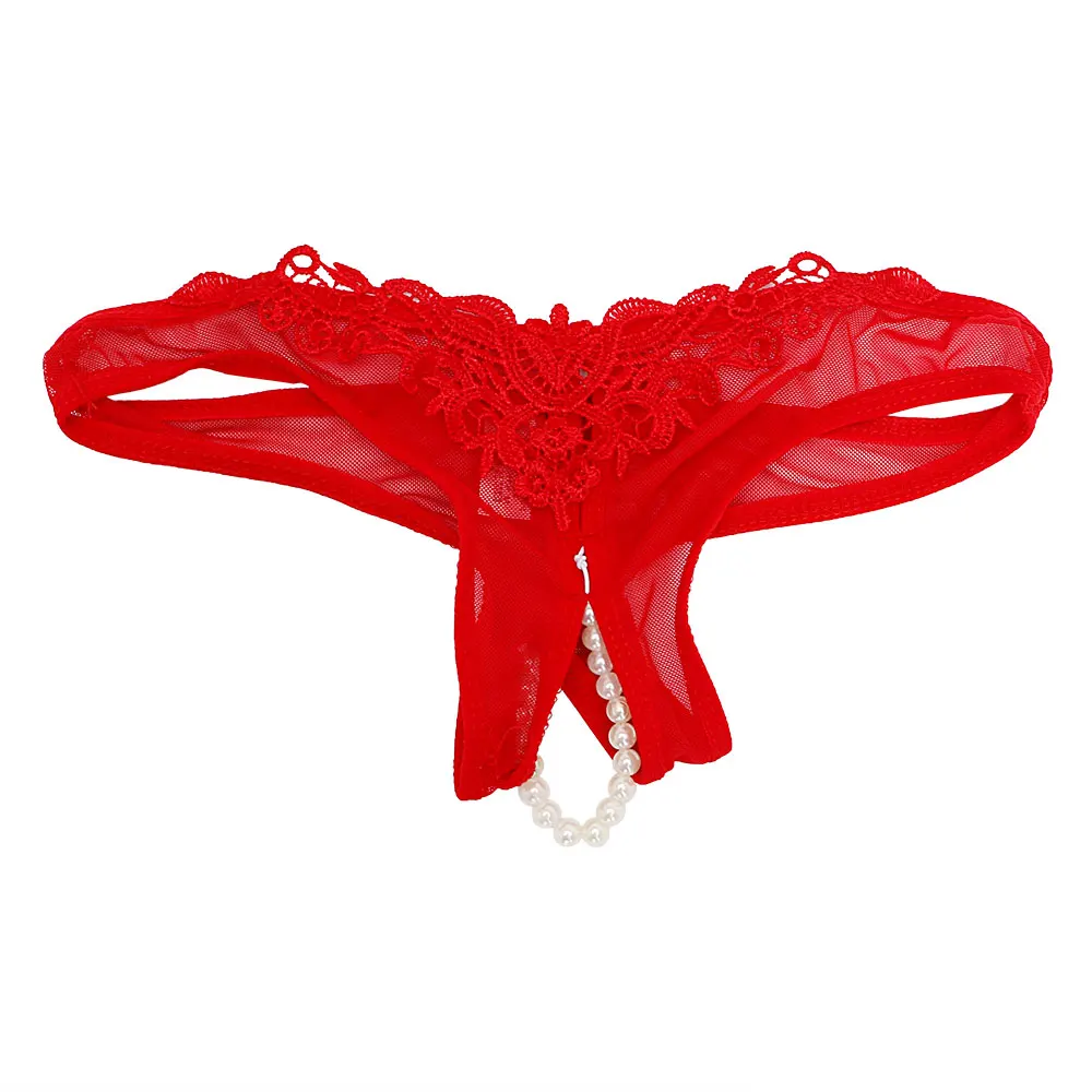 OLO флирт жемчужные кружевные трусики стринги сексуальное нижнее белье с открытой промежностью, сетчатый эротический секс нижнее белье для пар игры для взрослых интимные игрушки для женщин - Цвет: Красный