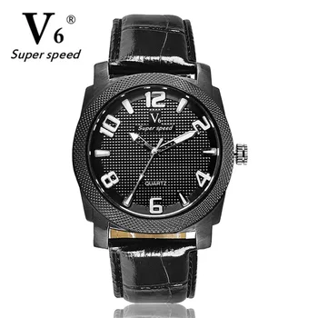 

V6 Casual Fashion Men's Watches Vintage Male Clock Top Rubber/Leather Band Quartz Watch Men Steel Case Relogio Masculino Gift