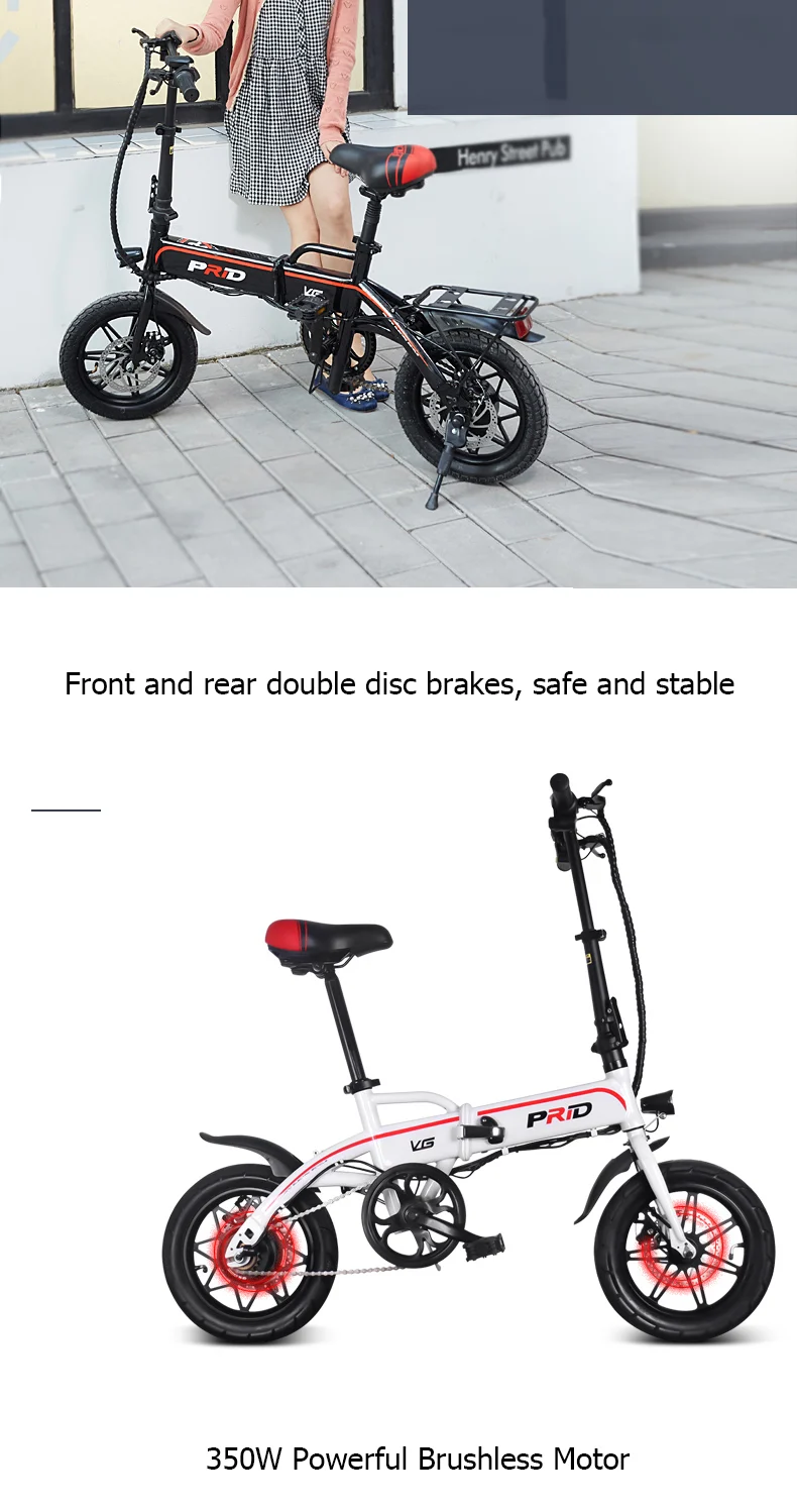 Cheap Mini ebike 14inch Aluminum Folding Electric Bike 350W Powerful Motor 36V10A Lithium Battery electric Bicycle adult City Scooter 4