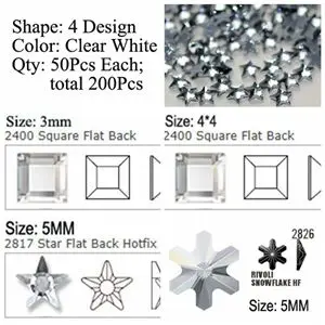 Хрустальный замок 5А, лучшие Стразы для горячей фиксации, смешанные формы, Стразы для ногтей, горячая фиксация камня и кристаллов, стеклянные стразы, сделай сам, для одежды - Цвет: Mix Set  3 White