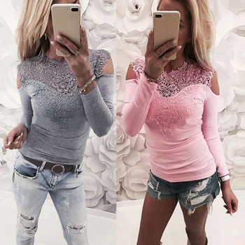 

Women Loose Cold Shoulder Pleated Tops Ladies Casual Long Sleeve T Shirt