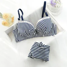 Милые удобные полосатые Пуш-Ап женское нижнее белье чашка бюстгальтер наборы бюстгальтер+ трусы