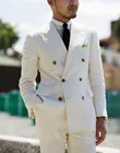 2 Pieces White Double Breasted Solid 2-Piece Slim Fit Mens Suit Notch Lapel One Button Tuxedo Jacket Pants Set ( Blazer+Pant)