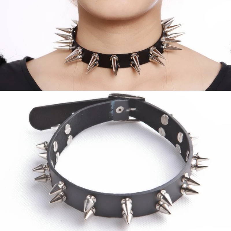 Harajuku Heavy Metal Lolita Handcrafted Leather Collar Double Row