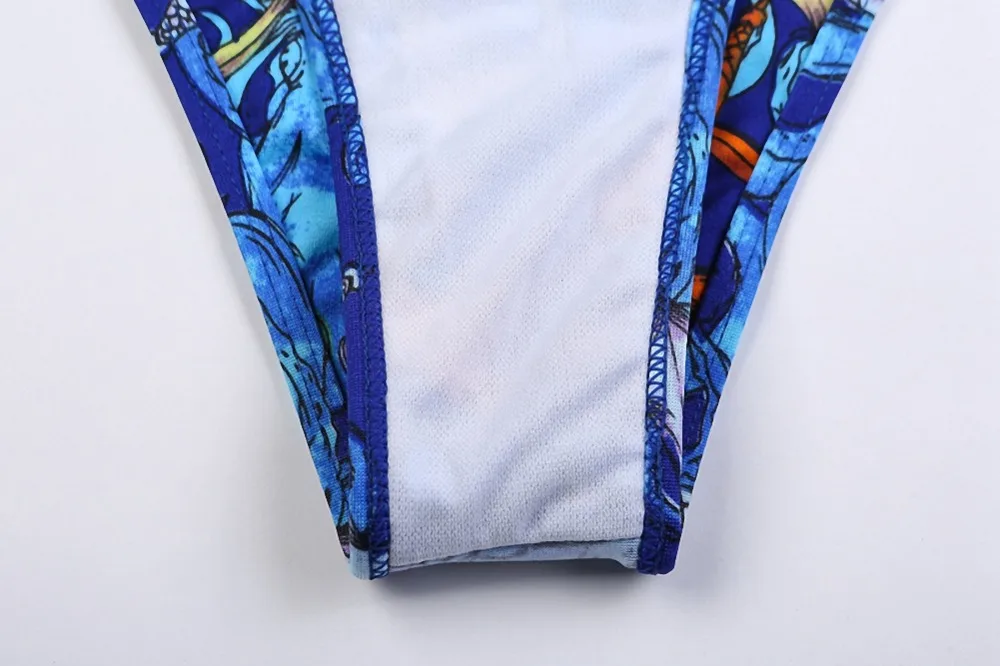 2019 New One Piece Swimsuit Blue Women Swimwear Push Up Monokini Bathing Suit Printed Vintage Swimsuit Plus Size Trikini  (14)