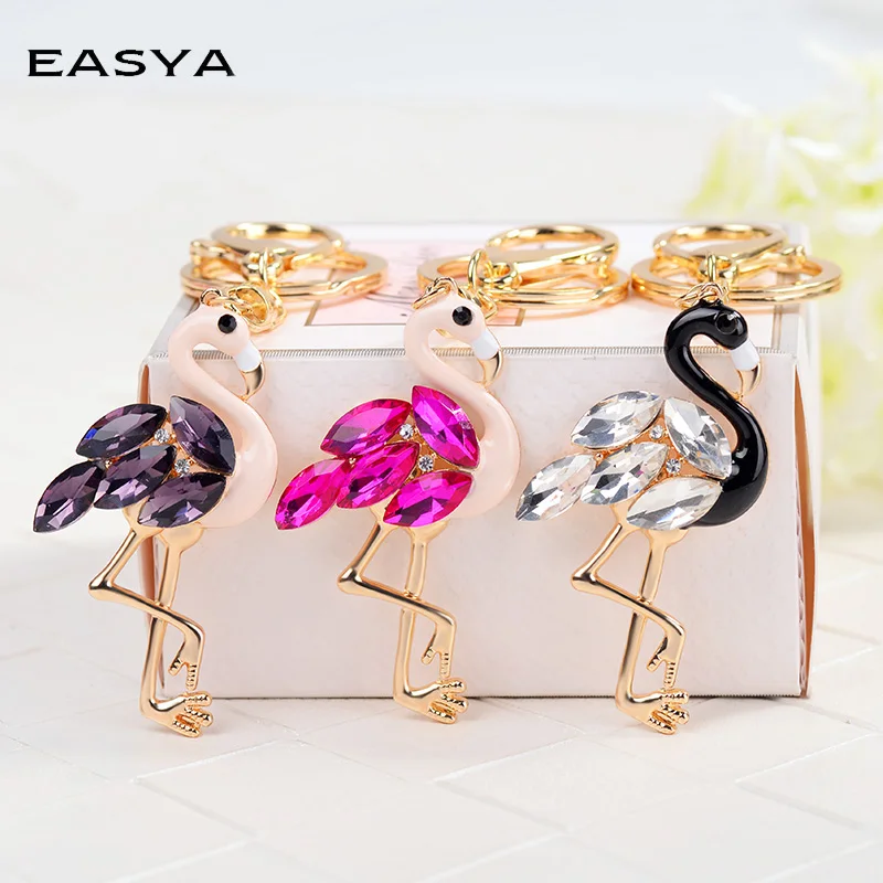

EASYA 2 Styles Rhinestone Crystal Flamingos Keychain Cute Enamel Animal Birds Key Chain Handbag Pendant Car Llaveros