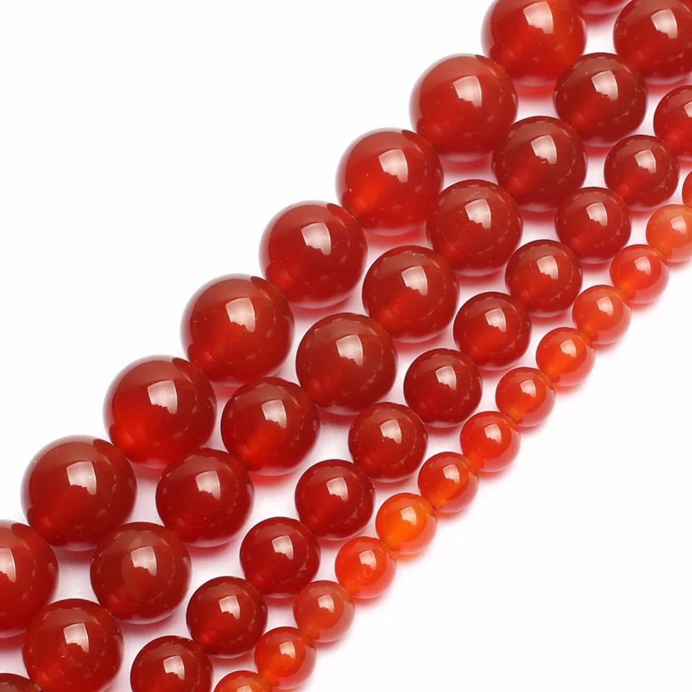 60pcs 6mm Red Agate Beads - Natural Gemstone Round Loose Beads For Jewelry Making, 1mm Hole