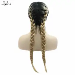Sylvia 2x твист парики из косичек естественная прямая Черный Плетеный парик химическое Синтетические волосы на кружеве парики с ребенком