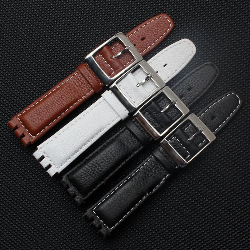 Новинка! Ремешок кожаный для Swatch YCS YAS YGS Аксессуары часов 17 мм черный белый|leather