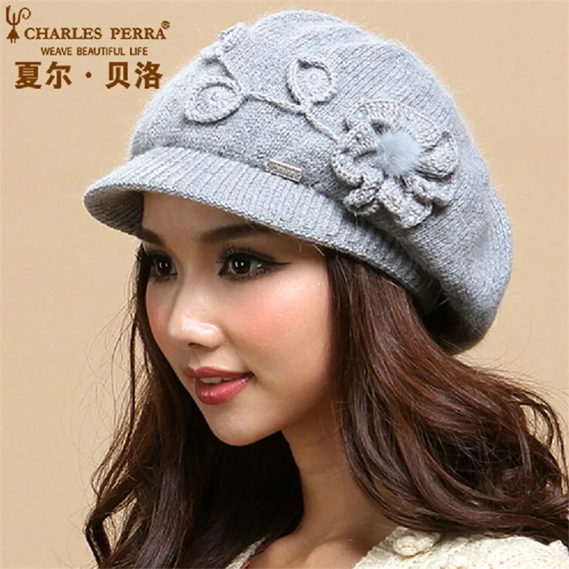 Women Winter Hats Caps Thermal Double Layer Warm Wool Knitted Hat
