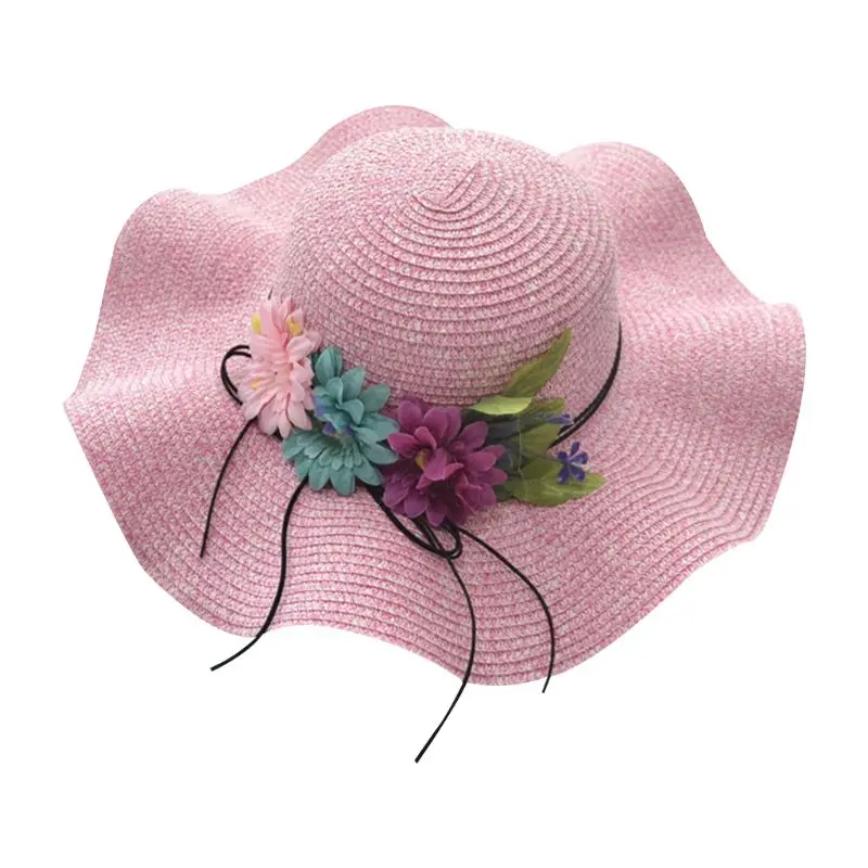 Женская летняя пляжная соломенная шляпа от солнца для мамы и дочки с широкими полями, широкополая шляпа от солнца, цветные искусственные цветы