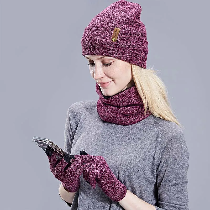 Осенние и зимние Новые однотонные вязаные хлопковые шапки, перчатки с сенсорным экраном, теплые и удобные универсальные Лыжные шапки для мужчин и женщин