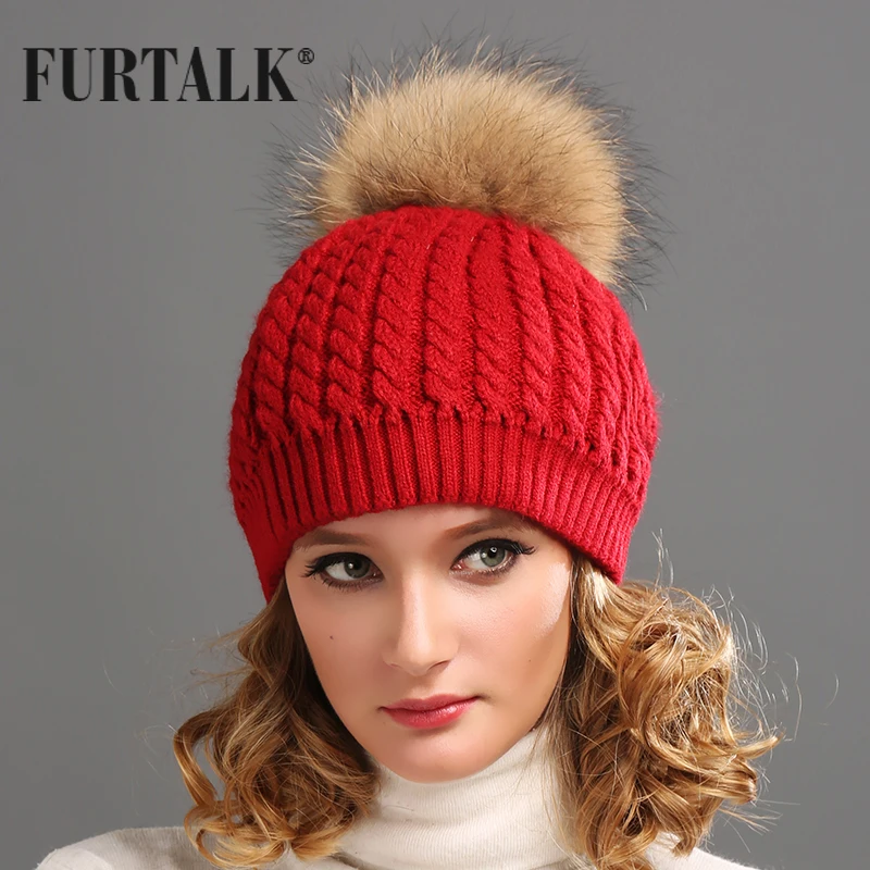 Furtalk Русский Реального Меховая Шапка Двойная Подкладка Енота Пом Hat Женщин Зимняя