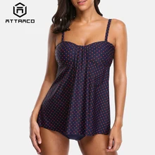 Attraco Women Tankini Set Two Piece Swimwear Vintage Polka Dot Swimwear Swimsuit Adjustable Stripe Bikini Bathing Suit polka dot asymmetrical tankini set