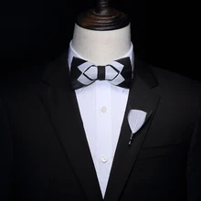 Новинка,, повседневный мужской костюм ручной работы, черно-белый геометрический галстук-бабочка с перьями, брошь, деловая Свадебная вечеринка