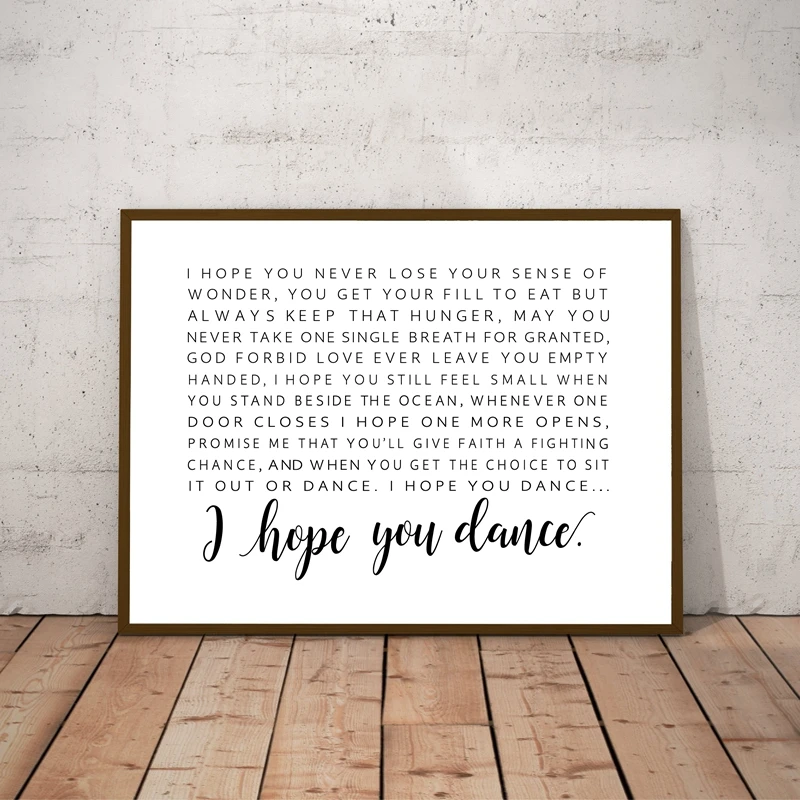 

I Hope You Dance Lyrics Poster Canvas Painting Wall Picture Black And White Song Lyrics Art Canvas Prints Child's Room Art Decor