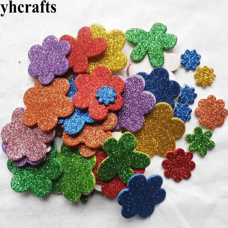 

45PCS(1bag)/LOT,Glitter foam flower stickers,Kids toy.Scrapbooking kit.Early educational DIY.Cheap.kindergarten craft