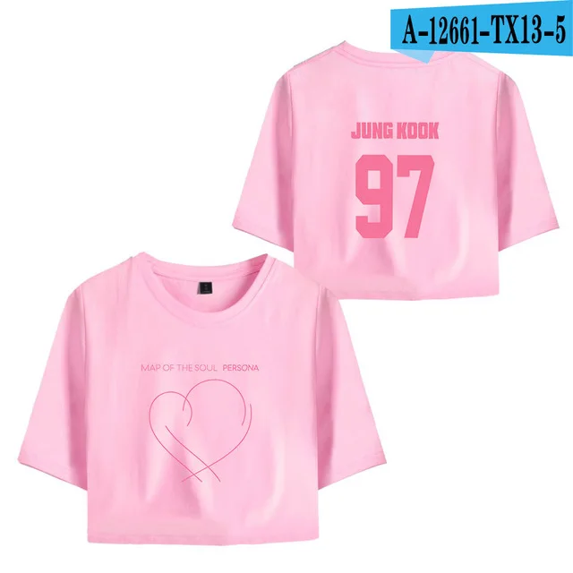 Корейский Kpop J-HOPE SUGA JIN карта соул персональный принт короткий топ женские футболки для девочек короткий рукав Сексуальная футболка - Цвет: 16