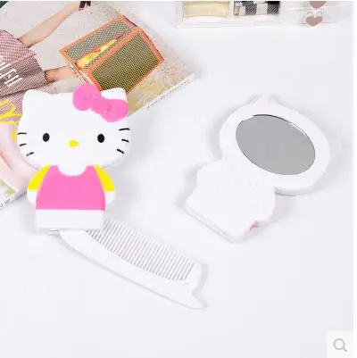 

(5 Sets/Lot) Kawaii Cartoon Fashion Home Makeup Mirror With Small Comb Mini Size 9*7CM Best Gift For Girl