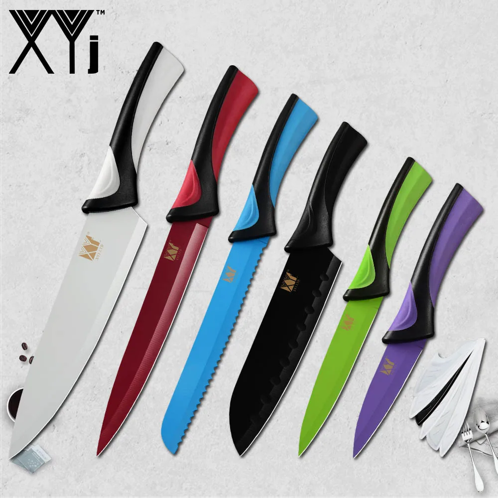 XYj кухонный нож из нержавеющей стали 7Cr17, красочное острое лезвие, удобная ручка, инструмент для приготовления пищи, точилка, держатель для ножей