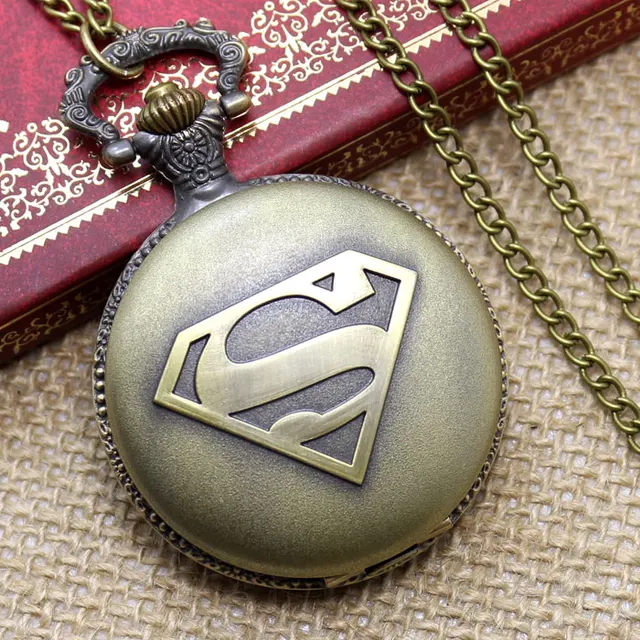 Free Shipping Antique Bronze Superman Mark Design Pocket Watch With Chain Best G Free Shipping Antique Bronze Superman Mark Design Pocket Watch With Chain Best G