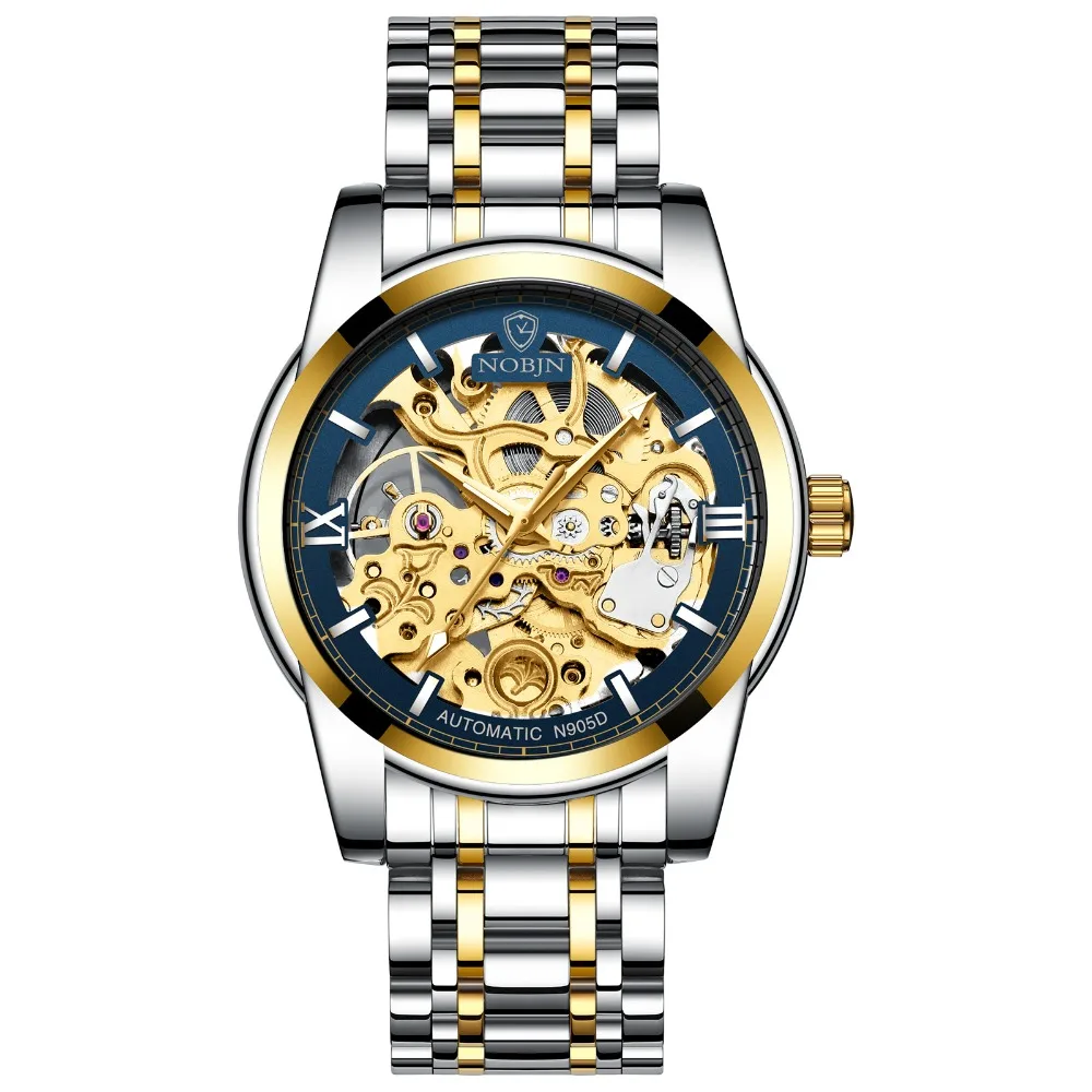 Watches Mens 2019 NOBJN N905D Mechanical Watch Hollow Skeleton Watch Waterproof Luminous Hands Automatic Watch Men Gold Hour (13)