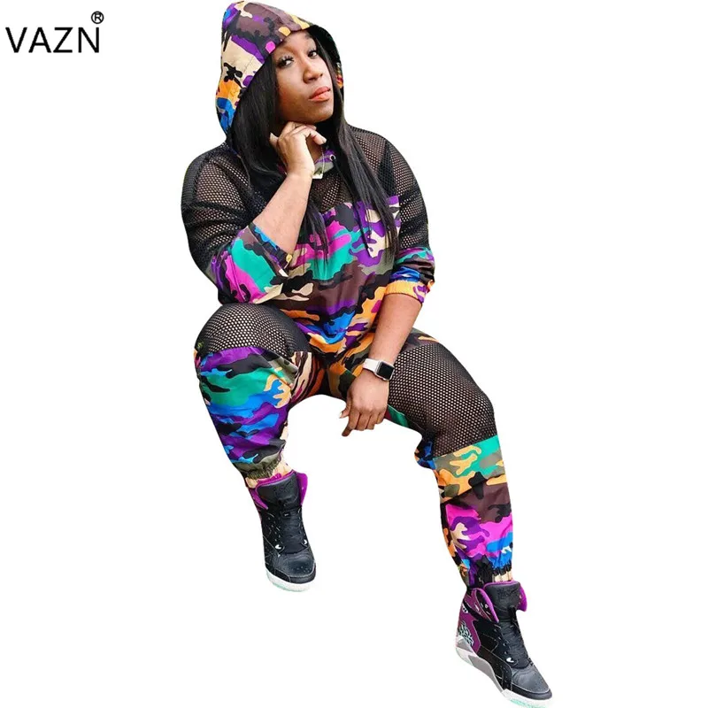 

VAZN 2019 Age Reduction Sexy Plus Size Camel Hoode Full Sleeve Top Long Pants Tracksuits Set Network Slim For Women OFN6275