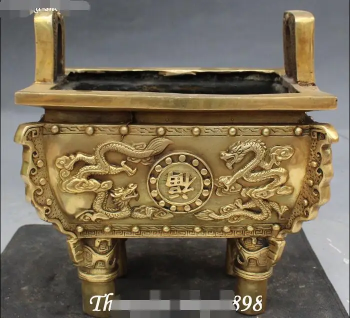 

Marked Chinese Bronze Dynasty Palace Dragon Dragons Ding Incense Burner Censer