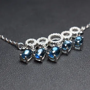 

Fine Jewelry Real 925 Sterling Silver 100% Natural Blue Topaz Gemstones Female Pendant Necklaces for women Fine Pendants