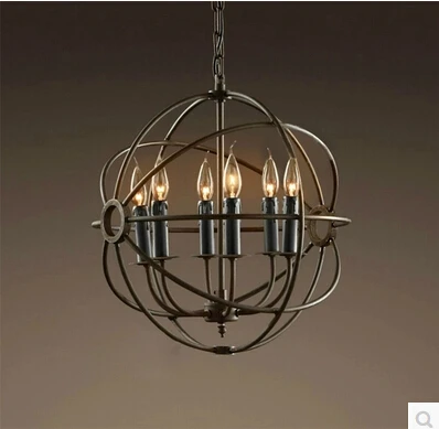 

Free shipping CY02 RH Loft Vintage FOUCAULT'S IRON ORB CHANDELIER RUSTIC IRON light